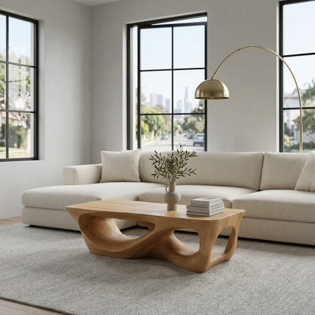 Minimalist Solid Wood Coffee Table with Open Sculpted Base - Image 6