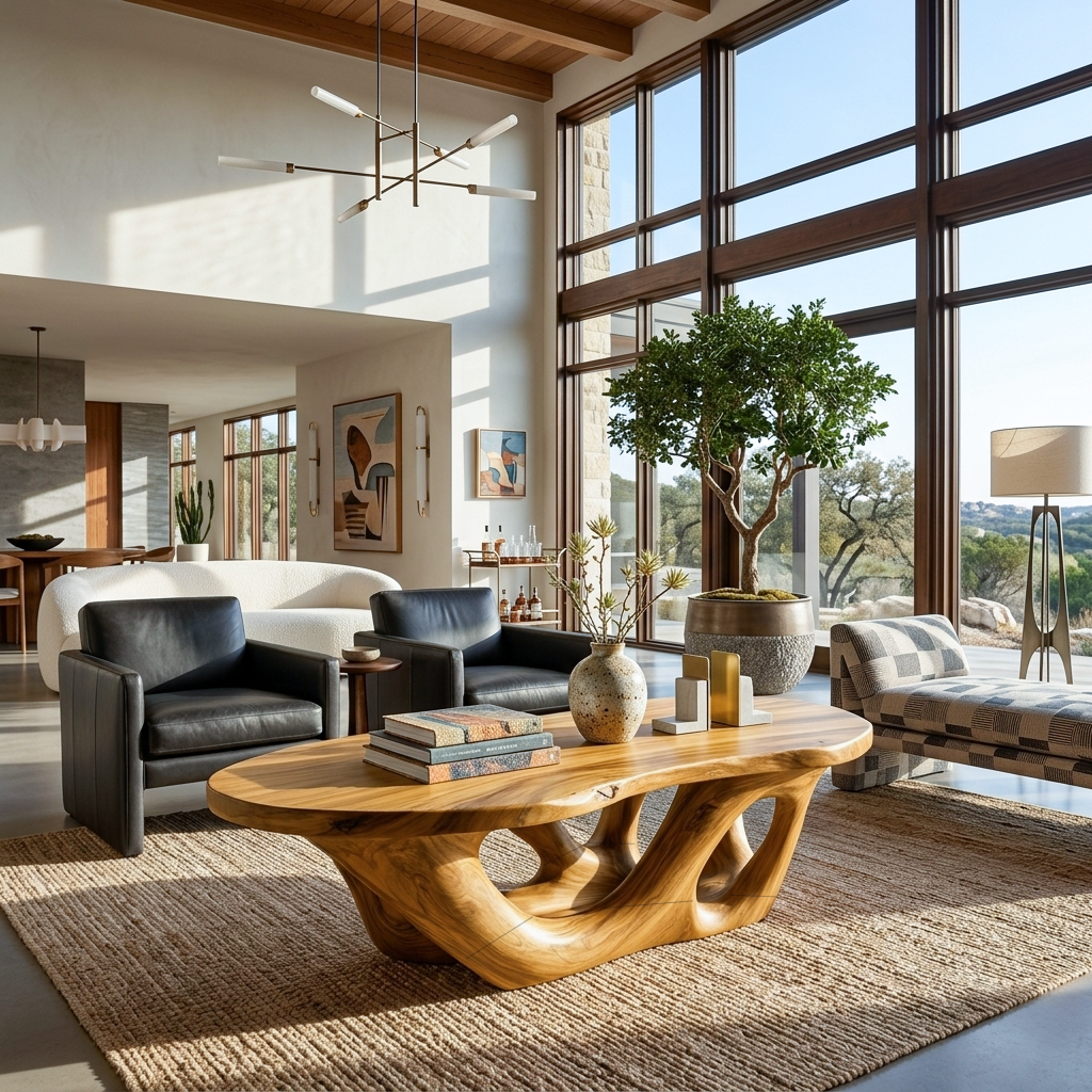 Solid Wood Sculptural Coffee Table with Open Loop Base - Image 5