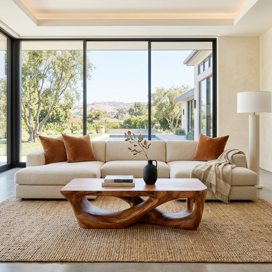 Minimalist Solid Wood Coffee Table with Open Sculpted Base - Image 7