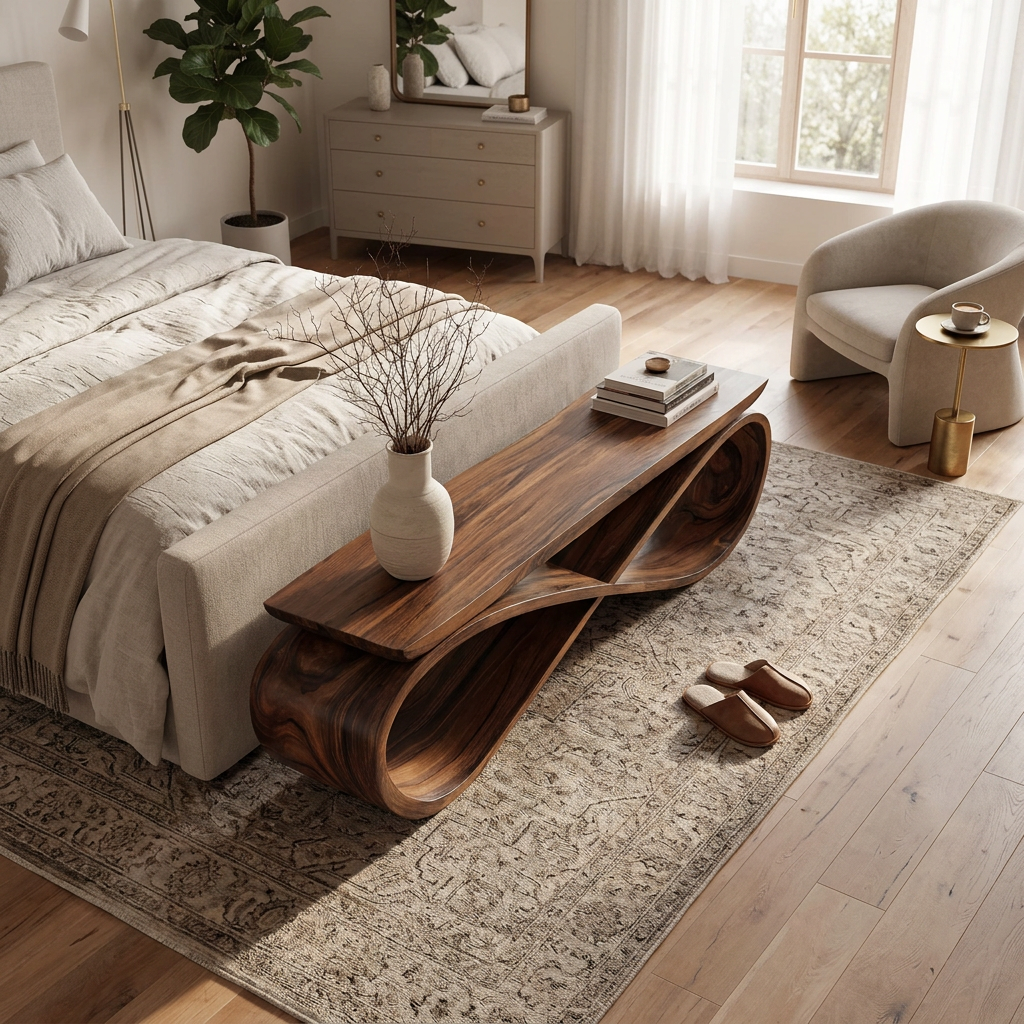 Infinity Loop Sculptural Solid Wood Bench for Entryway - Image 3