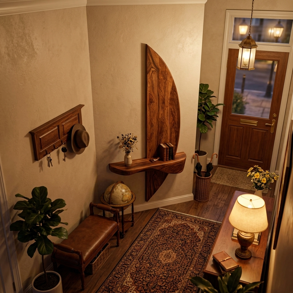 Solid Wood Sculptural Floating Wall Shelf with Arched Support - Image 3