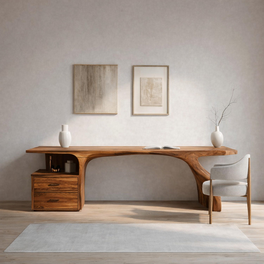 Live Edge Solid Wood Waterfall Desk with Matching Drawer Unit - Image 2