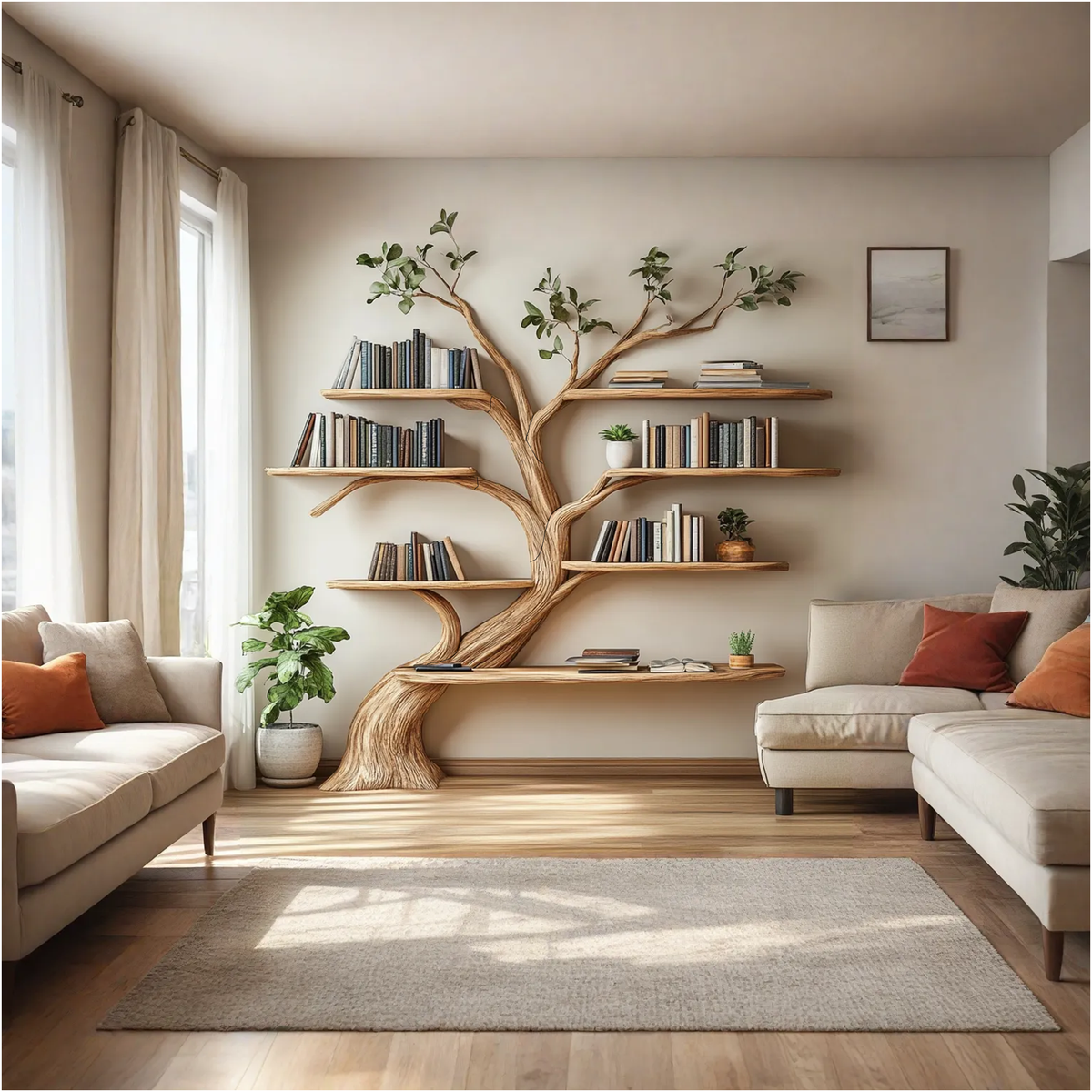 Driftwood Branch Floating Wall Shelf with Tree Design - Image 2