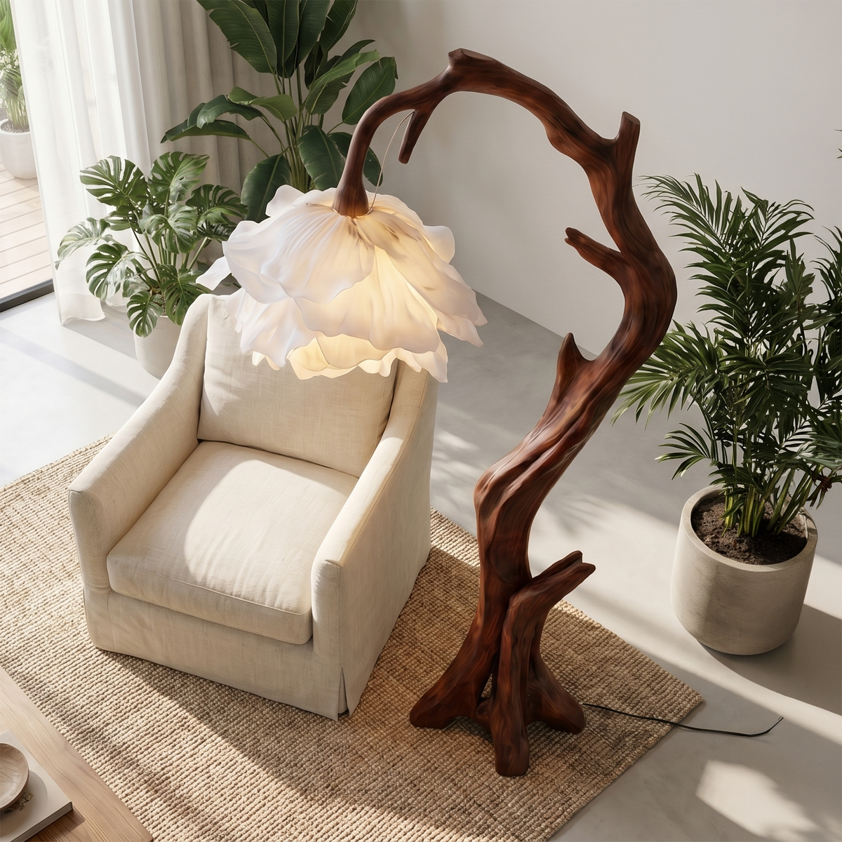 Flower Floor Lamp with Handcrafted Solid Wood Base - Image 2