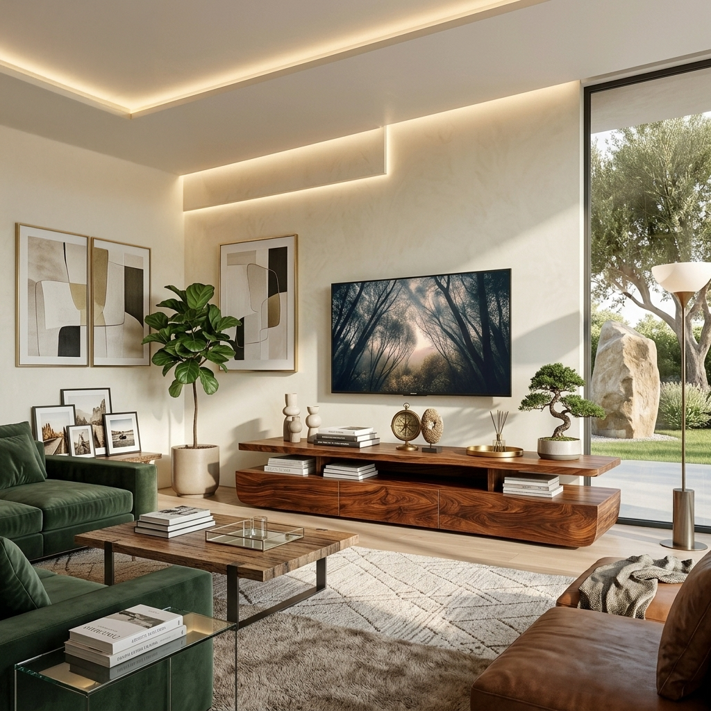 Contemporary Solid Wood TV Cabinet with Storage Drawers and Open Shelf - Image 3