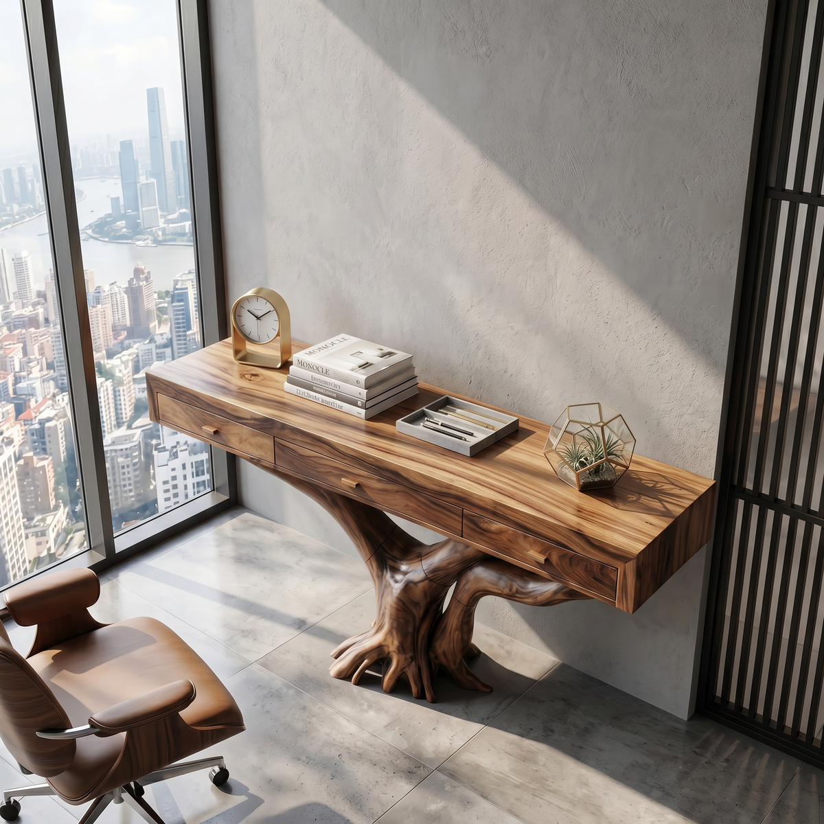 Handcrafted Rustic Solid Wood Dressing Table with Live Edges - Image 2