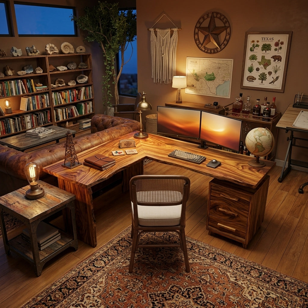 L Shaped Solid Wood Corner Desk with Drawers - Image 2