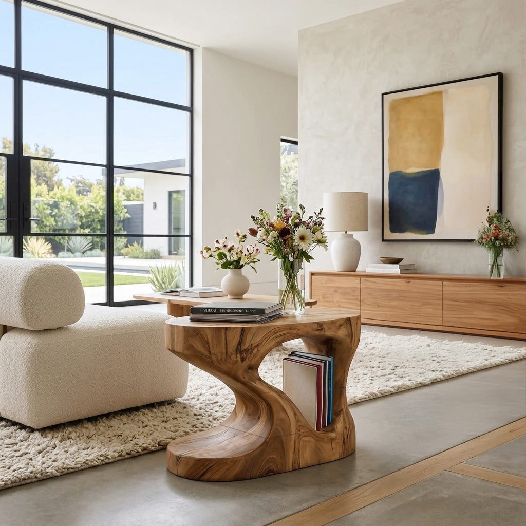 Organic Solid Wood Side Table with Open Cut-Out Center - Image 2