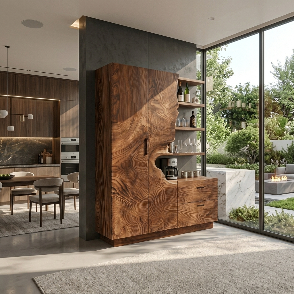 Carved Solid Wood Bar Cabinet with Wine Storage - Image 7