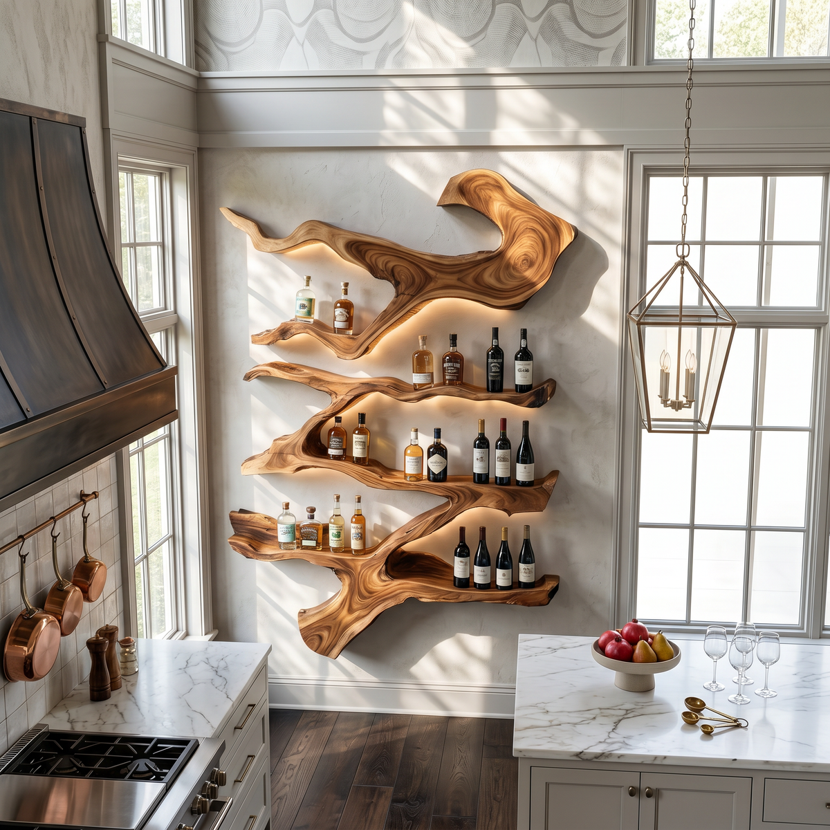 Farmhouse Monkeypod Wood Wall Wine Rack Display - Image 2