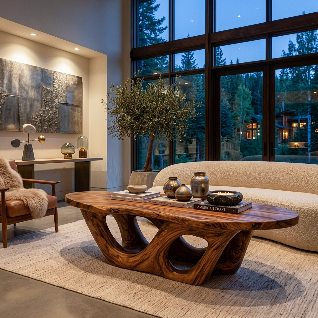 Solid Wood Sculptural Coffee Table with Open Loop Base - Image 3