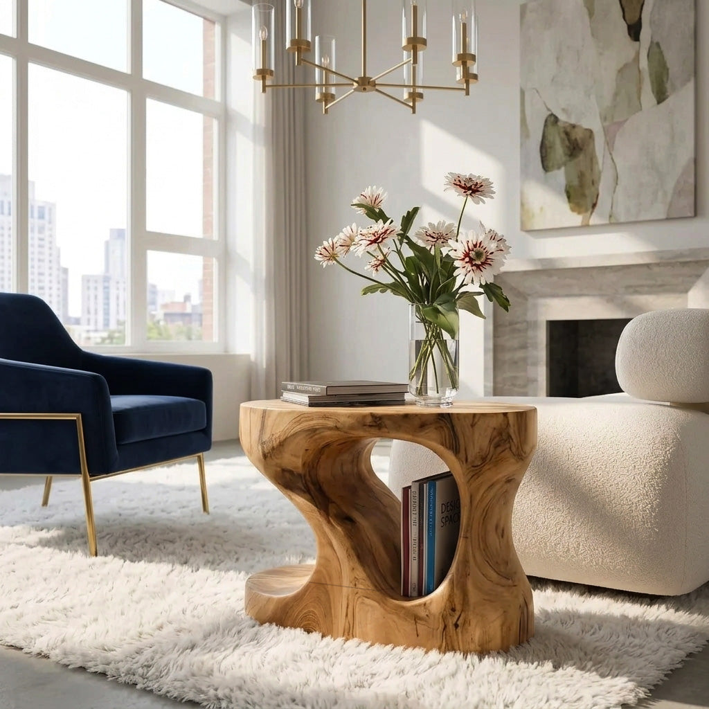 Organic Solid Wood Side Table with Open Cut-Out Center - Image 3