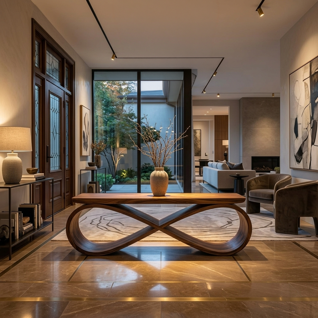 Infinity Loop Sculptural Solid Wood Bench for Entryway - Image 2