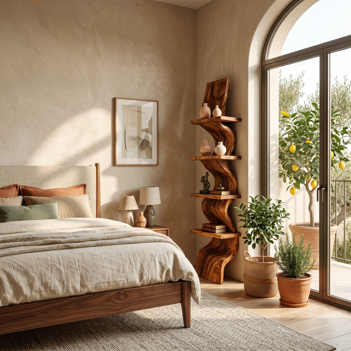 Curved Wave Solid Wood Floating Shelf with Central Spine - Image 2