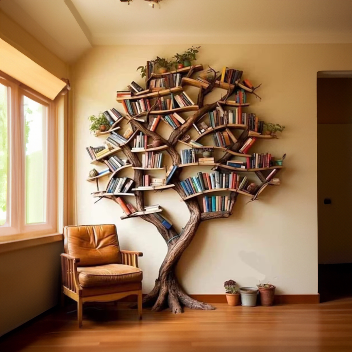 Carved Solid Wood Tree Branch Bookshelf for Feature Walls - Image 2