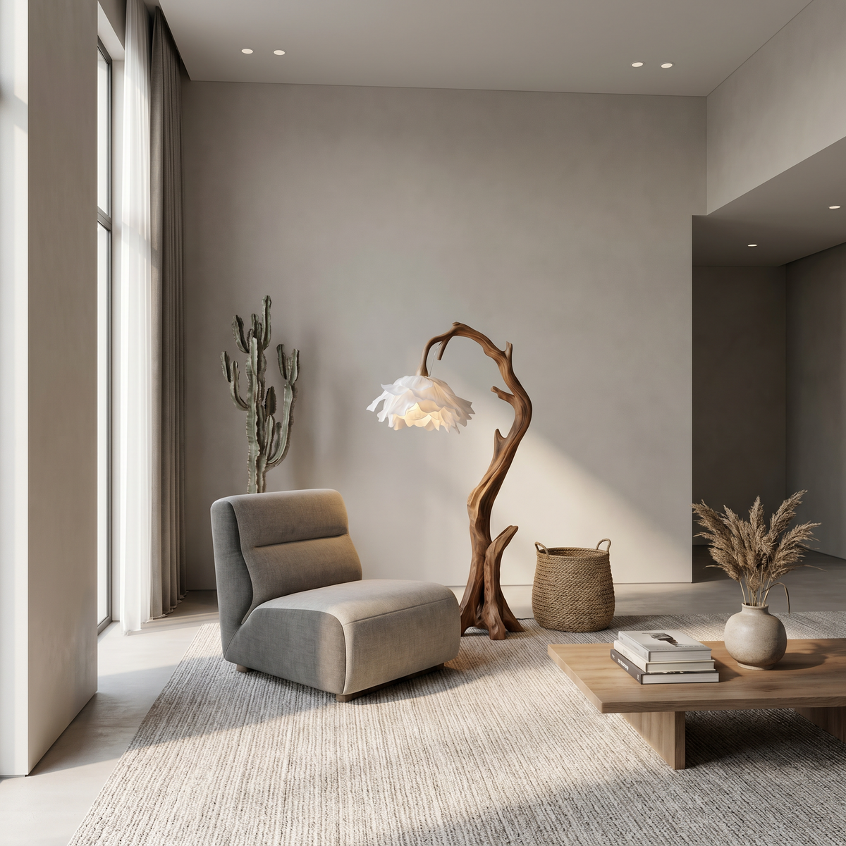 Flower Floor Lamp with Handcrafted Solid Wood Base - Image 3