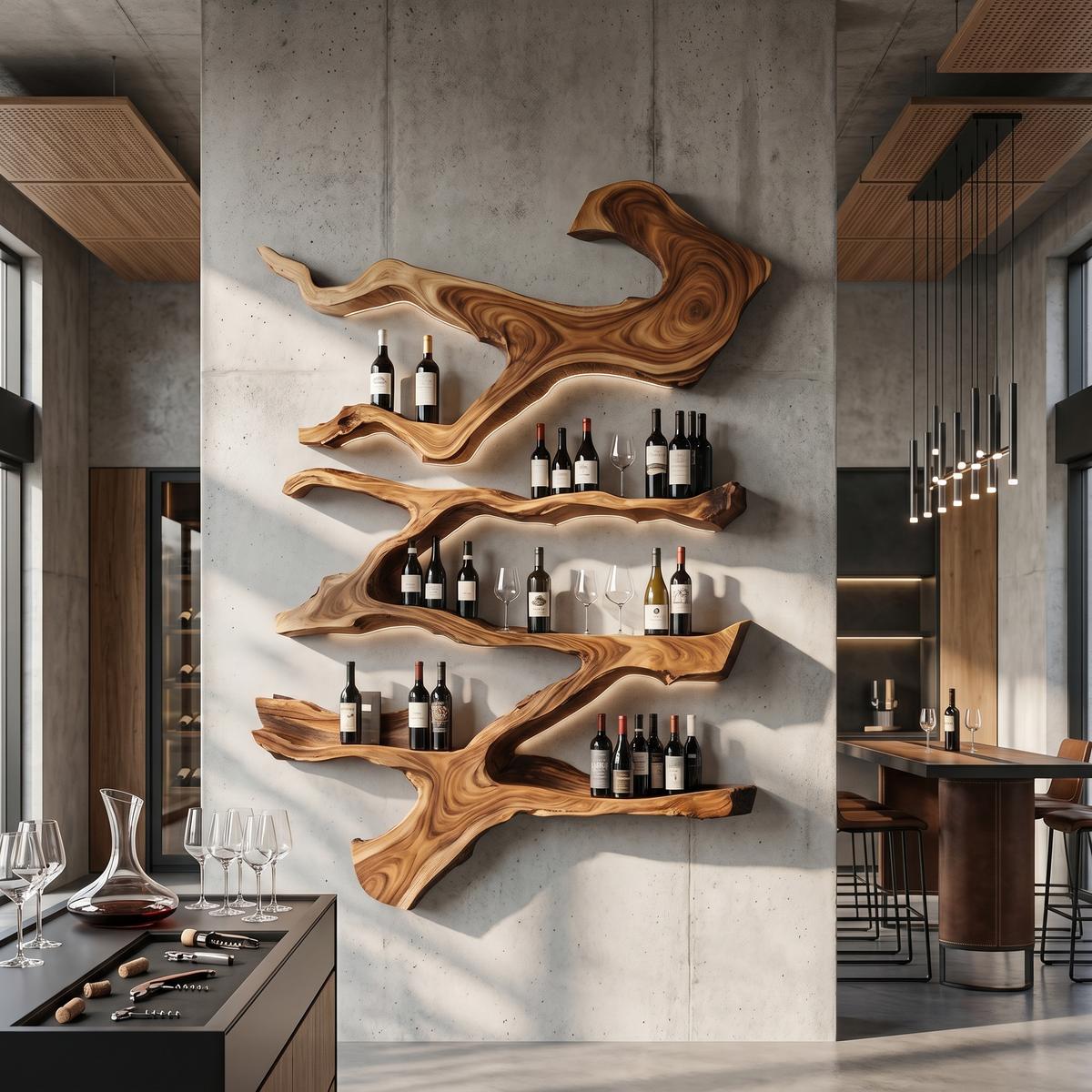 Farmhouse Monkeypod Wood Wall Wine Rack Display - Image 3