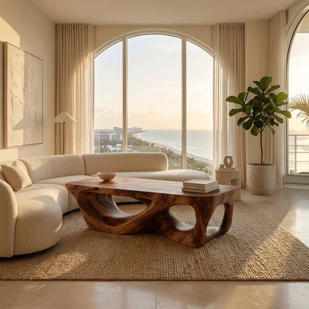Minimalist Solid Wood Coffee Table with Open Sculpted Base - Image 8