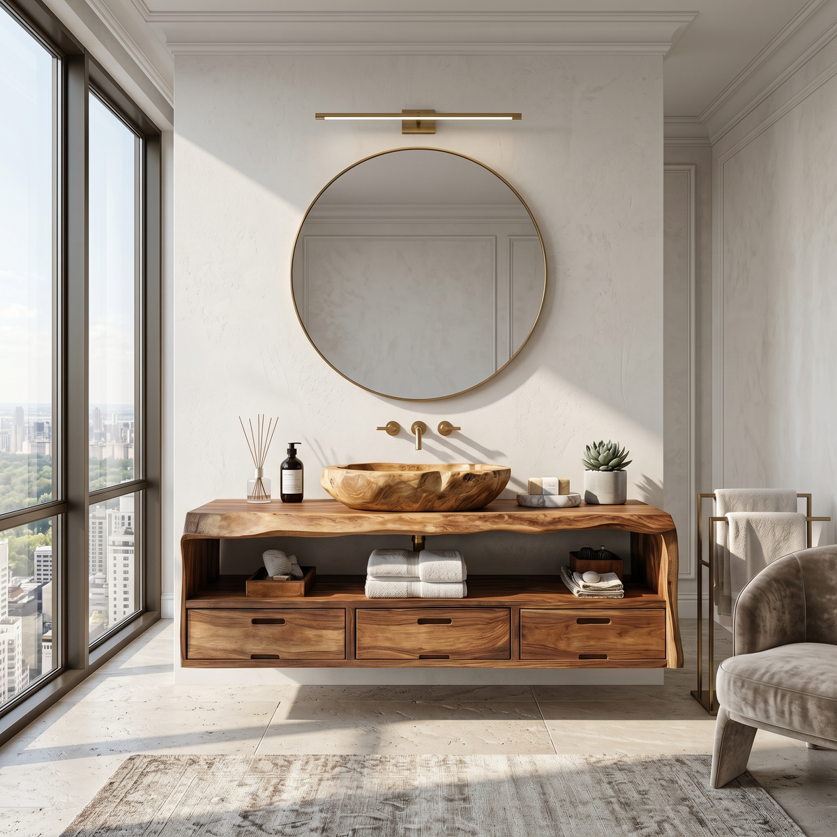 Farmhouse Floating Live Edge Bathroom Vanity in Solid Wood - Image 3