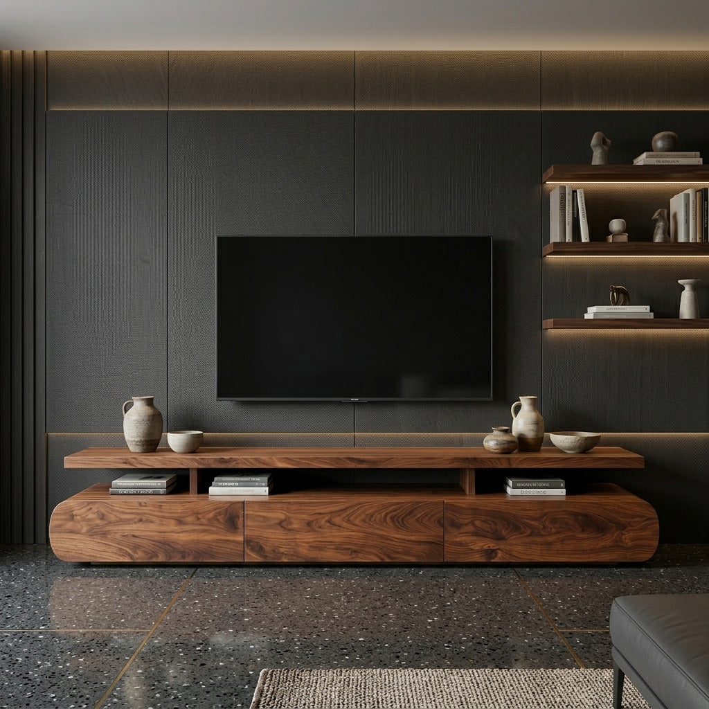 Low Profile Solid Wood TV Stand with Rounded Edges - Image 3