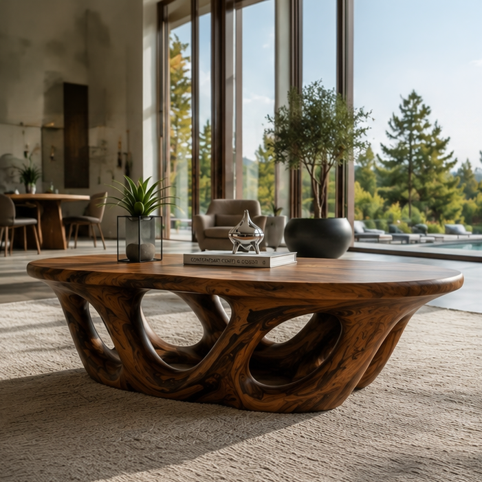 Solid Wood Sculptural Coffee Table with Open Loop Base - Image 4