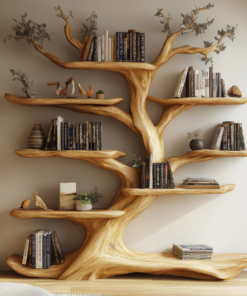 Sculpted Solid Hardwood Tree Bookshelf with Branch Shelving
