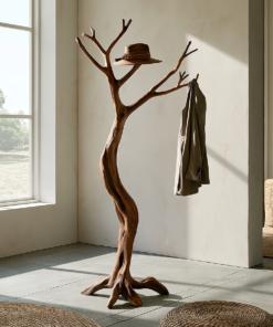 Twisting Trunk Solid Wood Tree Coat Rack with Root Base