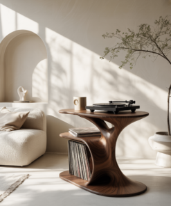 Fluid Form Solid Wood Record Player Stand with Vinyl Storage