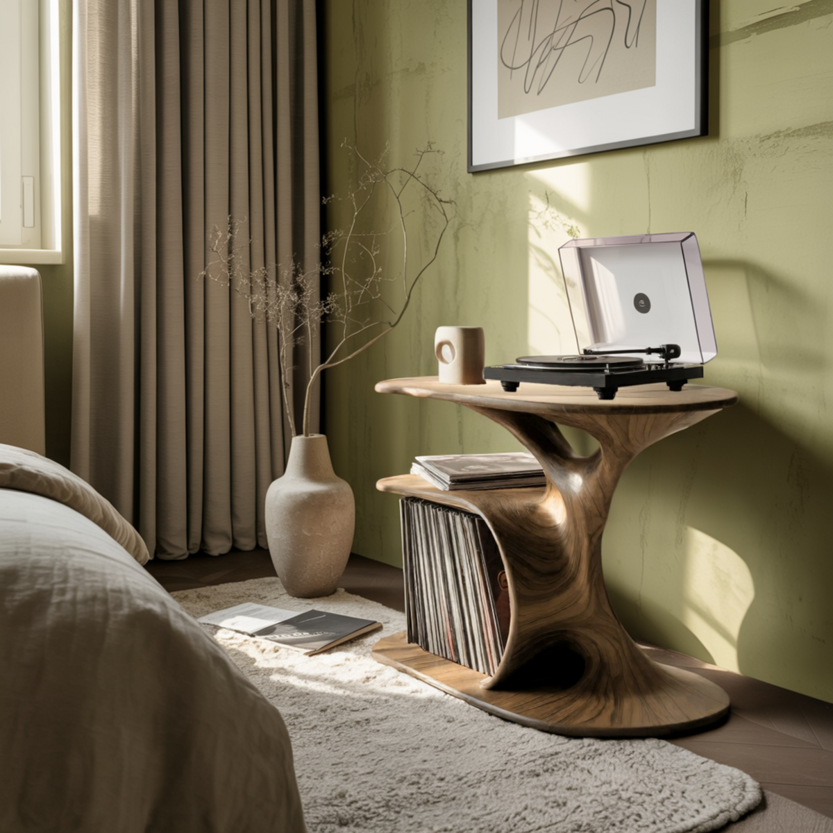 Fluid Form Solid Wood Record Player Stand with Vinyl Storage - Image 3