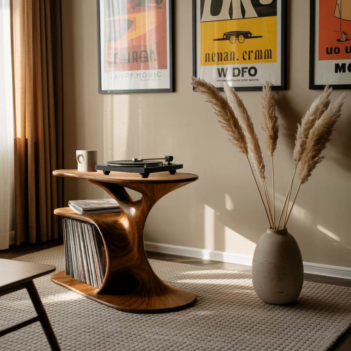 Fluid Form Solid Wood Record Player Stand with Vinyl Storage - Image 4