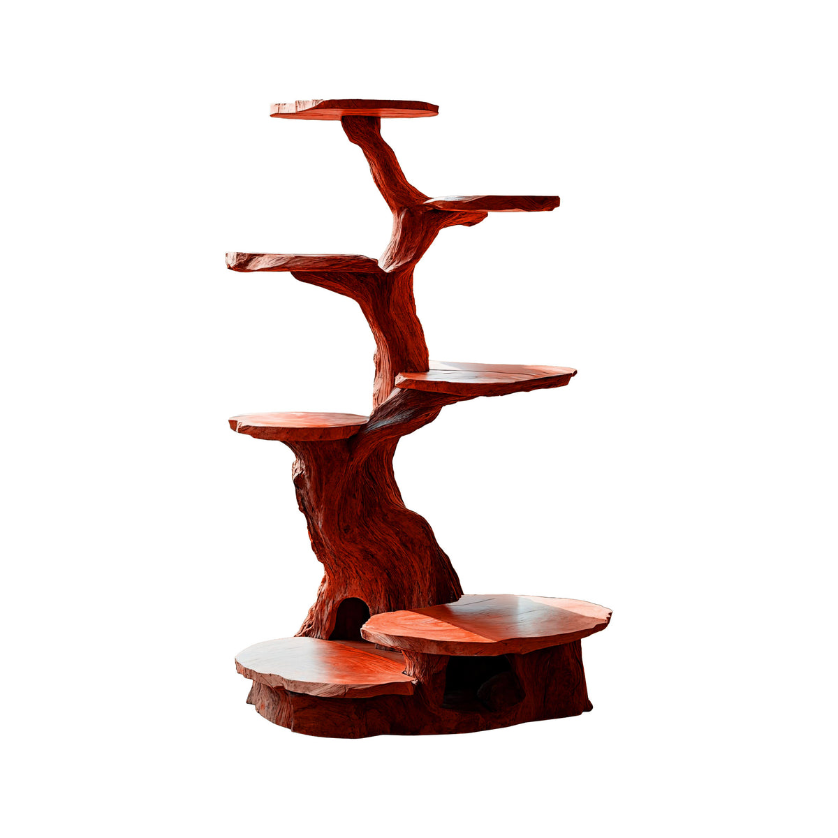 Branched Sculpted Solid Wood Cat Tree Shelf, Freestanding - Image 5