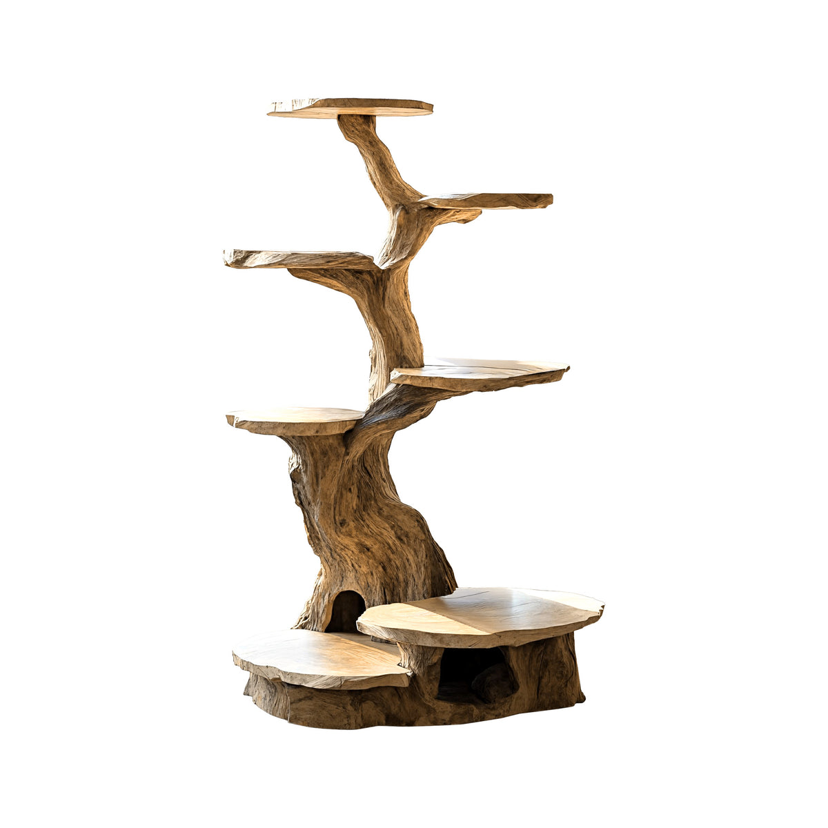 Branched Sculpted Solid Wood Cat Tree Shelf, Freestanding - Image 3
