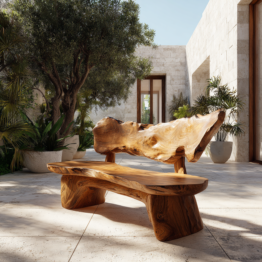 Handcrafted Solid Hardwood Outdoor Bench with Live Edge Backrest - Image 4