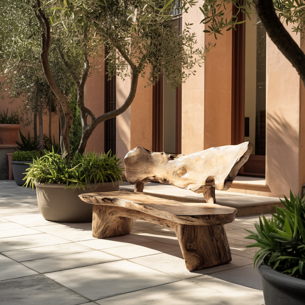 Handcrafted Solid Hardwood Outdoor Bench with Live Edge Backrest - Image 5