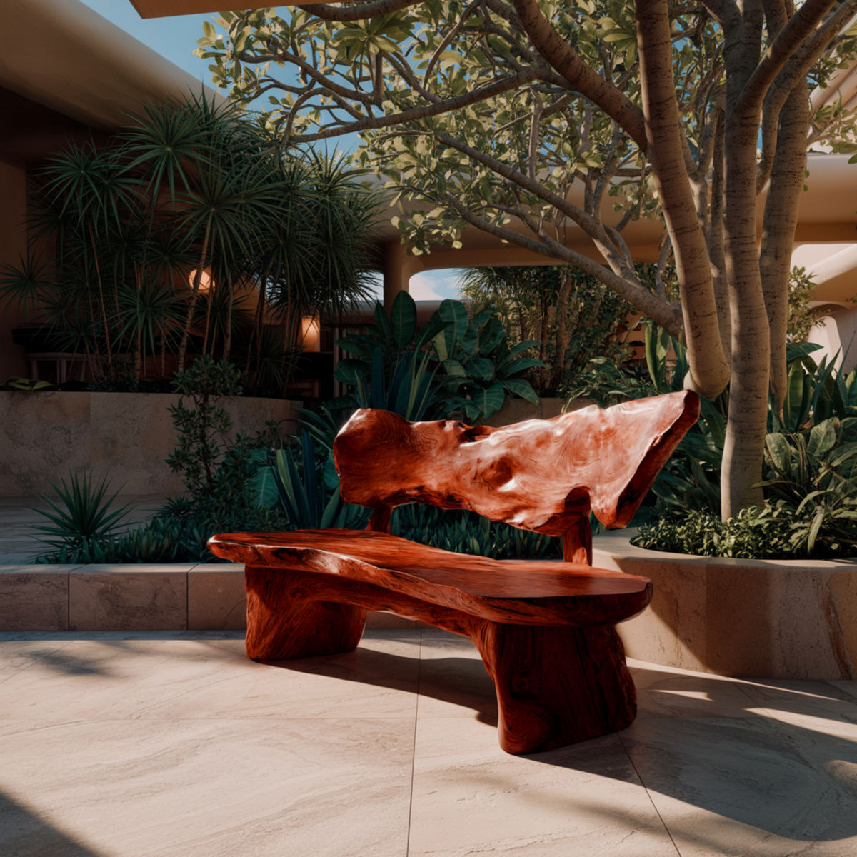 Handcrafted Solid Hardwood Outdoor Bench with Live Edge Backrest - Image 6