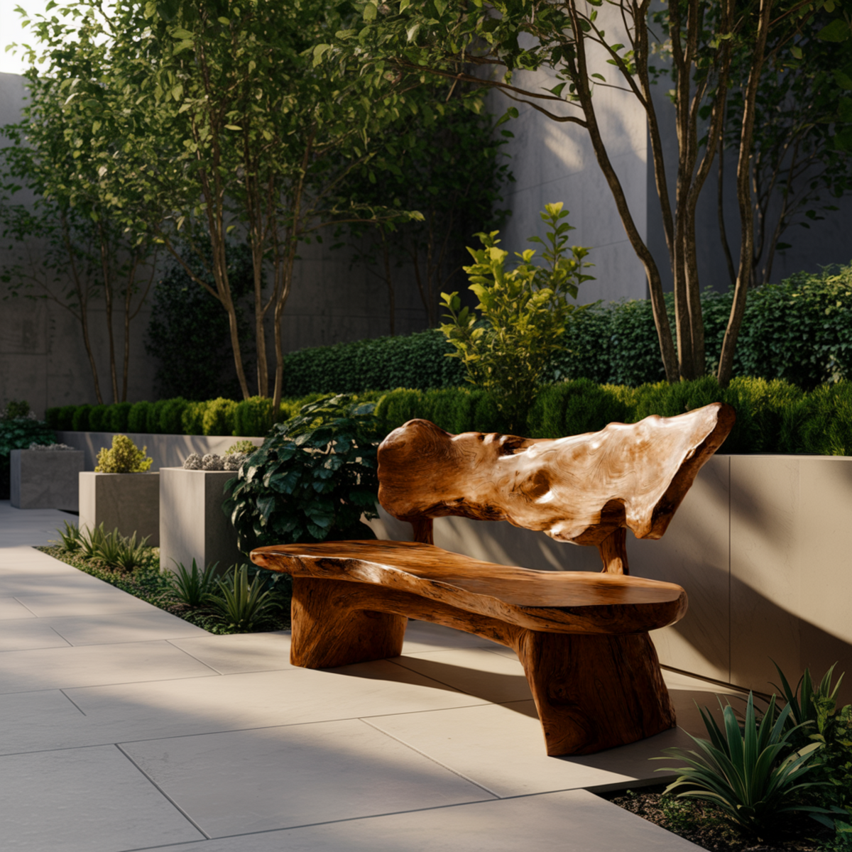 Handcrafted Solid Hardwood Outdoor Bench with Live Edge Backrest - Image 7