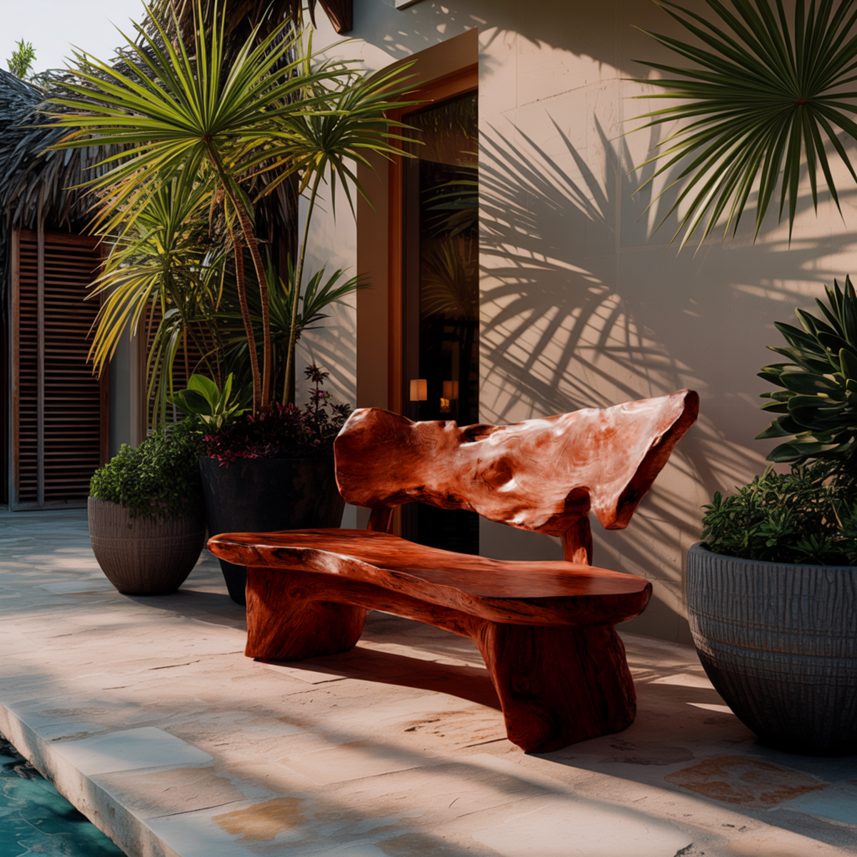 Handcrafted Solid Hardwood Outdoor Bench with Live Edge Backrest - Image 2