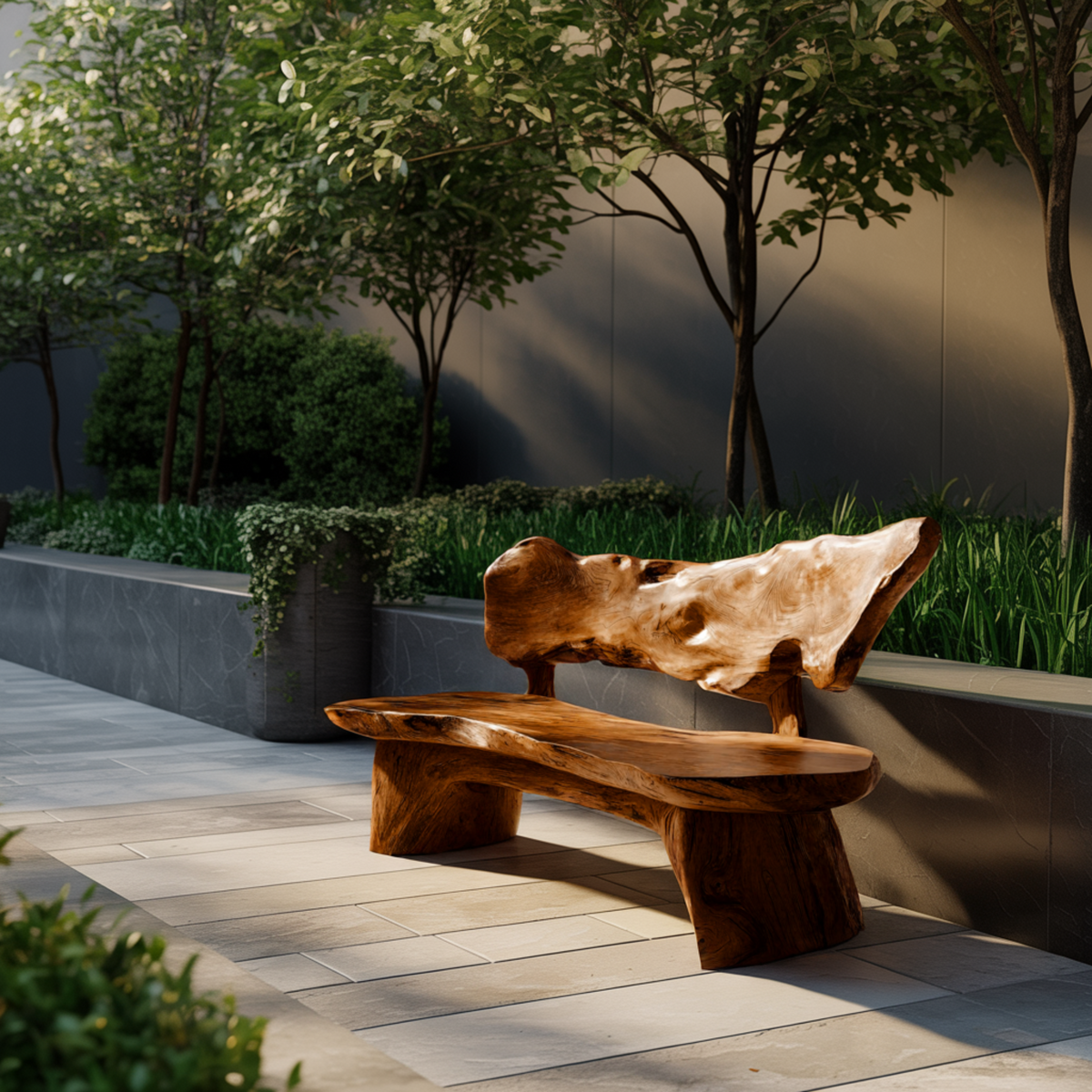 Handcrafted Solid Hardwood Outdoor Bench with Live Edge Backrest - Image 3