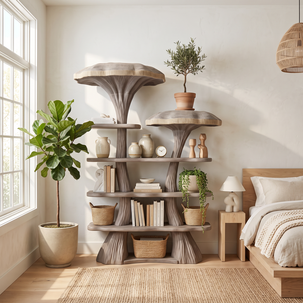Mushroom Tree Branch Floating Bookshelf in Natural Wood - Image 2