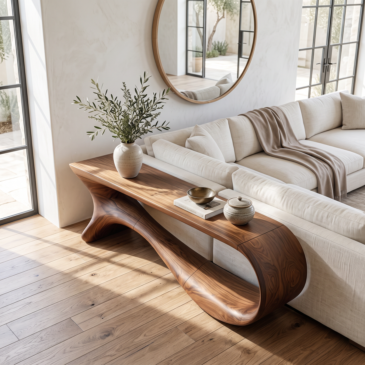 Mid-Century Curved Solid Wood Console Table for Hallways - Image 2