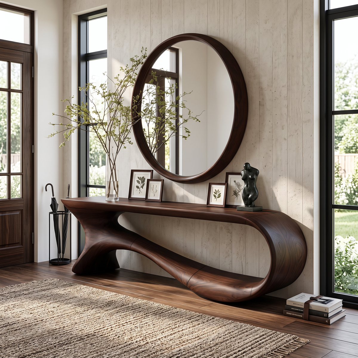 Mid-Century Curved Solid Wood Console Table for Hallways - Image 7