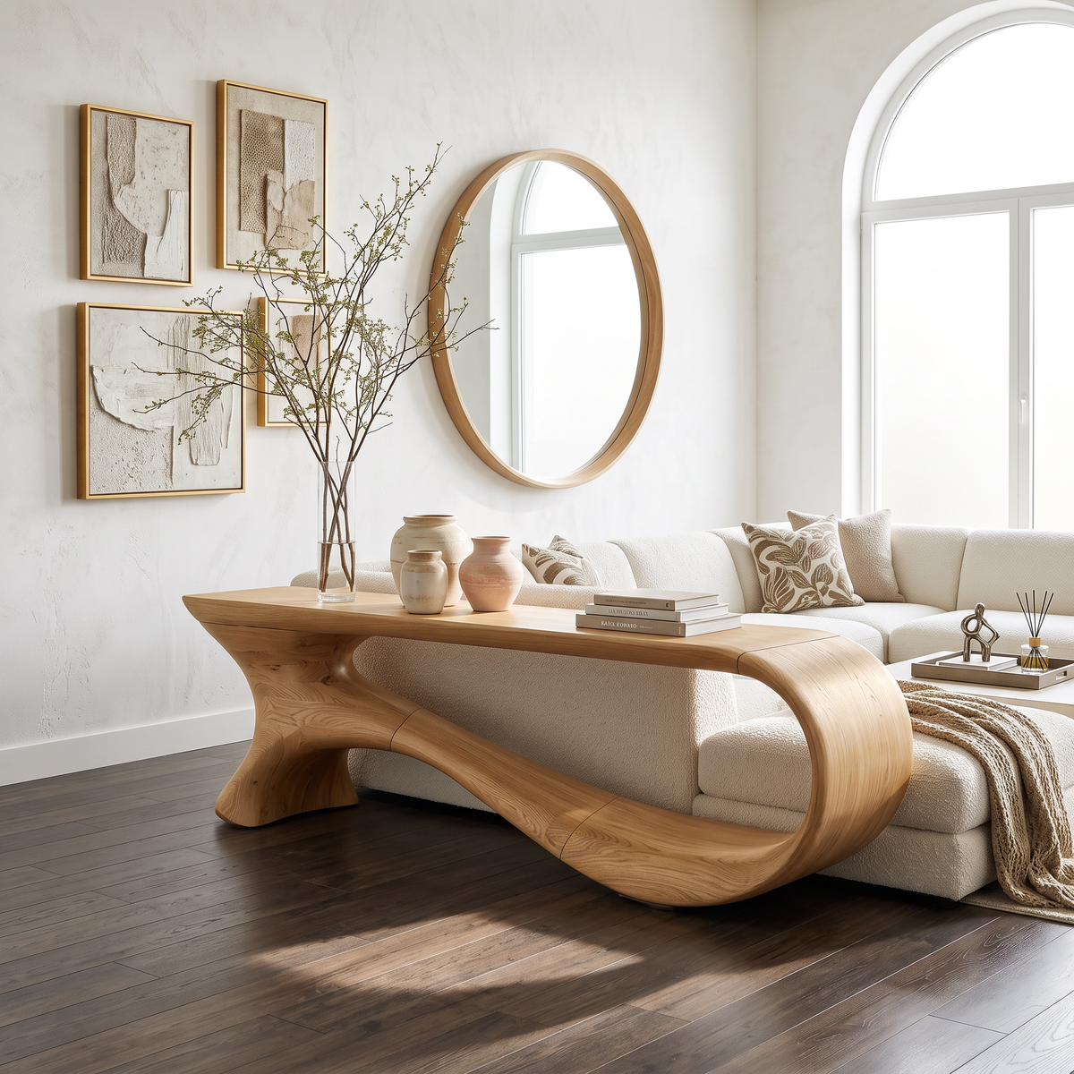 Mid-Century Curved Solid Wood Console Table for Hallways - Image 5