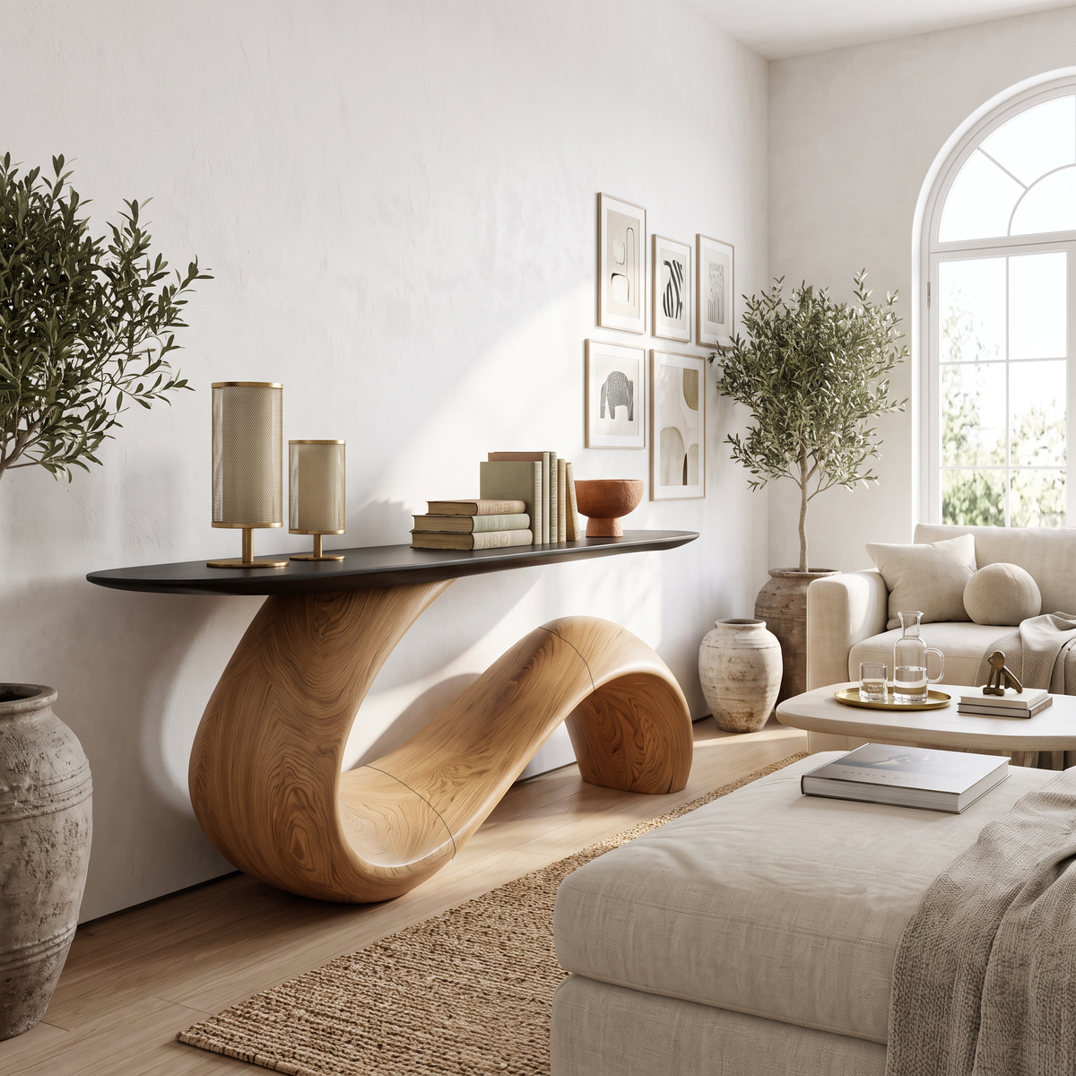Mid-Century Sculptural Solid Wood Console Table for Entryway - Image 6