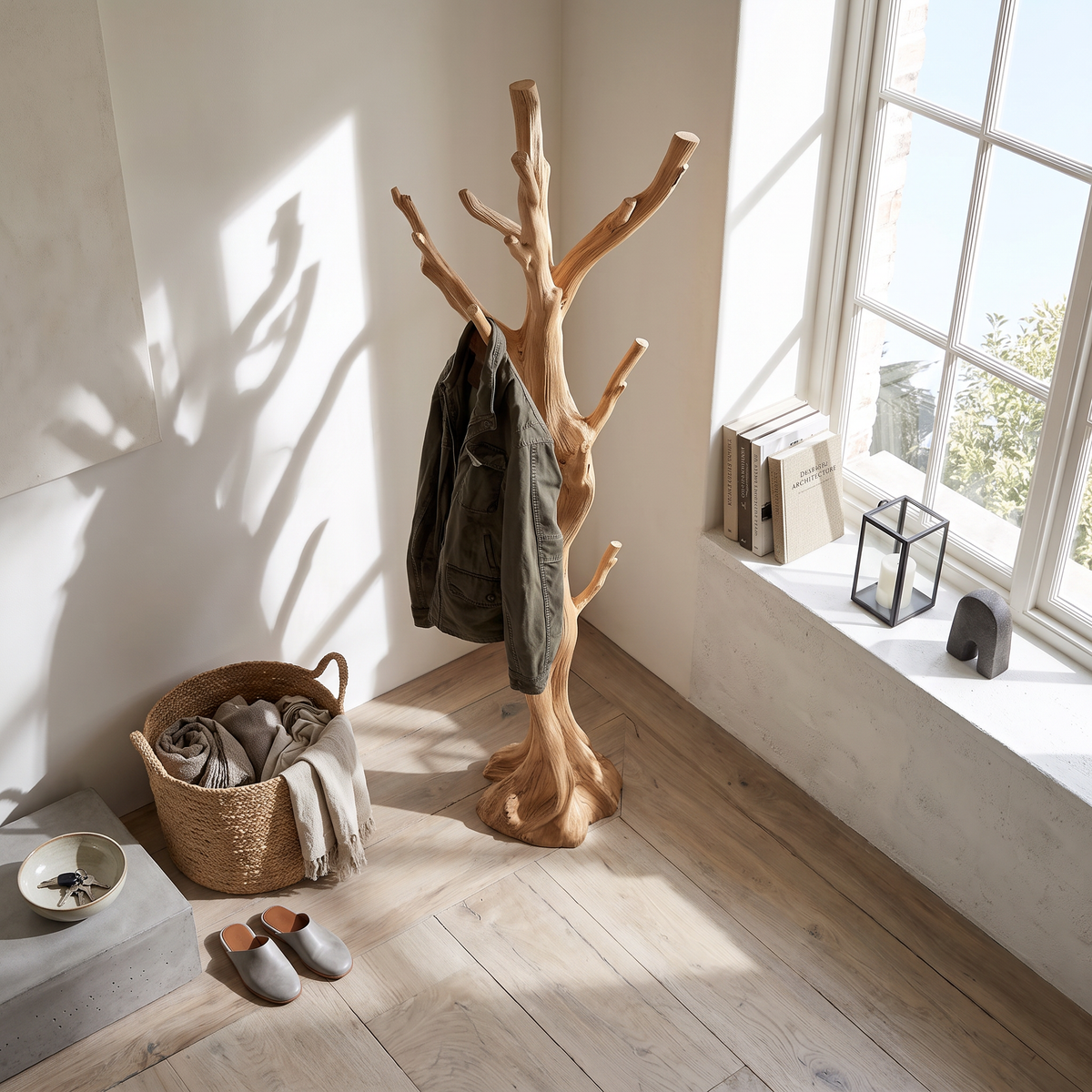 Rustic Driftwood Branch Tree Coat Rack with Optional Support Base - Image 3