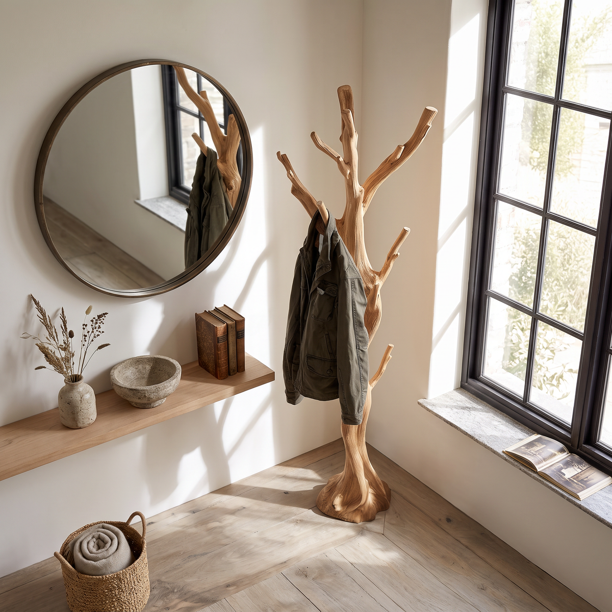 Rustic Driftwood Branch Tree Coat Rack with Optional Support Base - Image 2