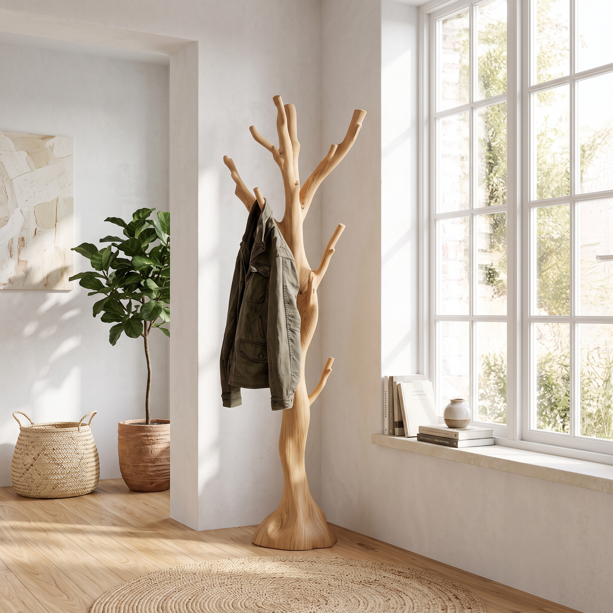 Rustic Driftwood Branch Tree Coat Rack with Optional Support Base - Image 8