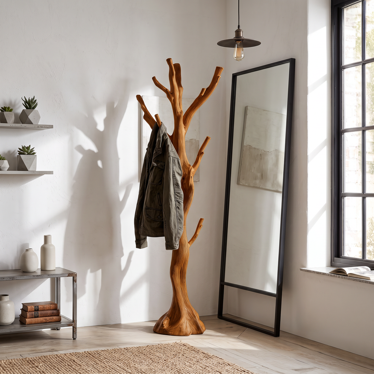Rustic Driftwood Branch Tree Coat Rack with Optional Support Base - Image 6
