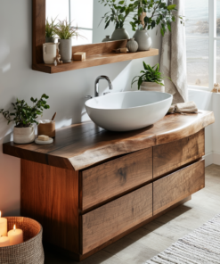 Solid Wood Freestanding Bathroom Vanity with Handle-Less Drawers