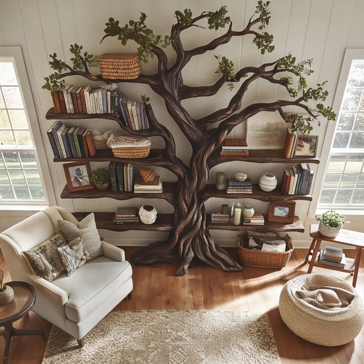 Ancient Tree Solid Hardwood Bookshelf with Bark-Carved Trunk - Image 2