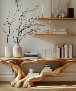 Solid Wood Console Table with Root-Inspired Sculpted Open Base
